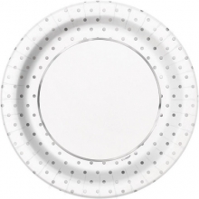 Plate - Dinner - Paper - 9\" - 8 Count - Elegant Foil Dots - Silver