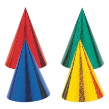 Party Hat - Cone Shape - 8 Count - Prismatic - Assorted Colours